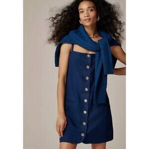 J.Crew Claudia Dress in Linen Dark Blue Size Small Mini Dress Button Front NEW